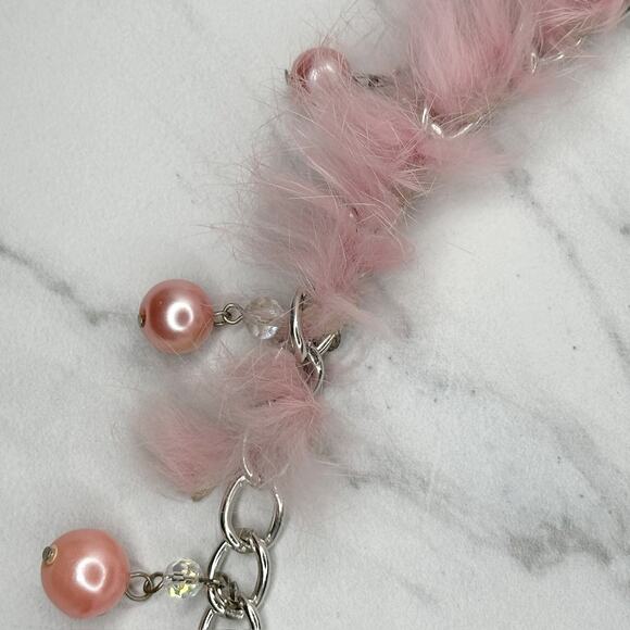 Beaded Fur Woven Silver Tone Chain Link Belt OS Y2K Festival - Picture 5 of 16